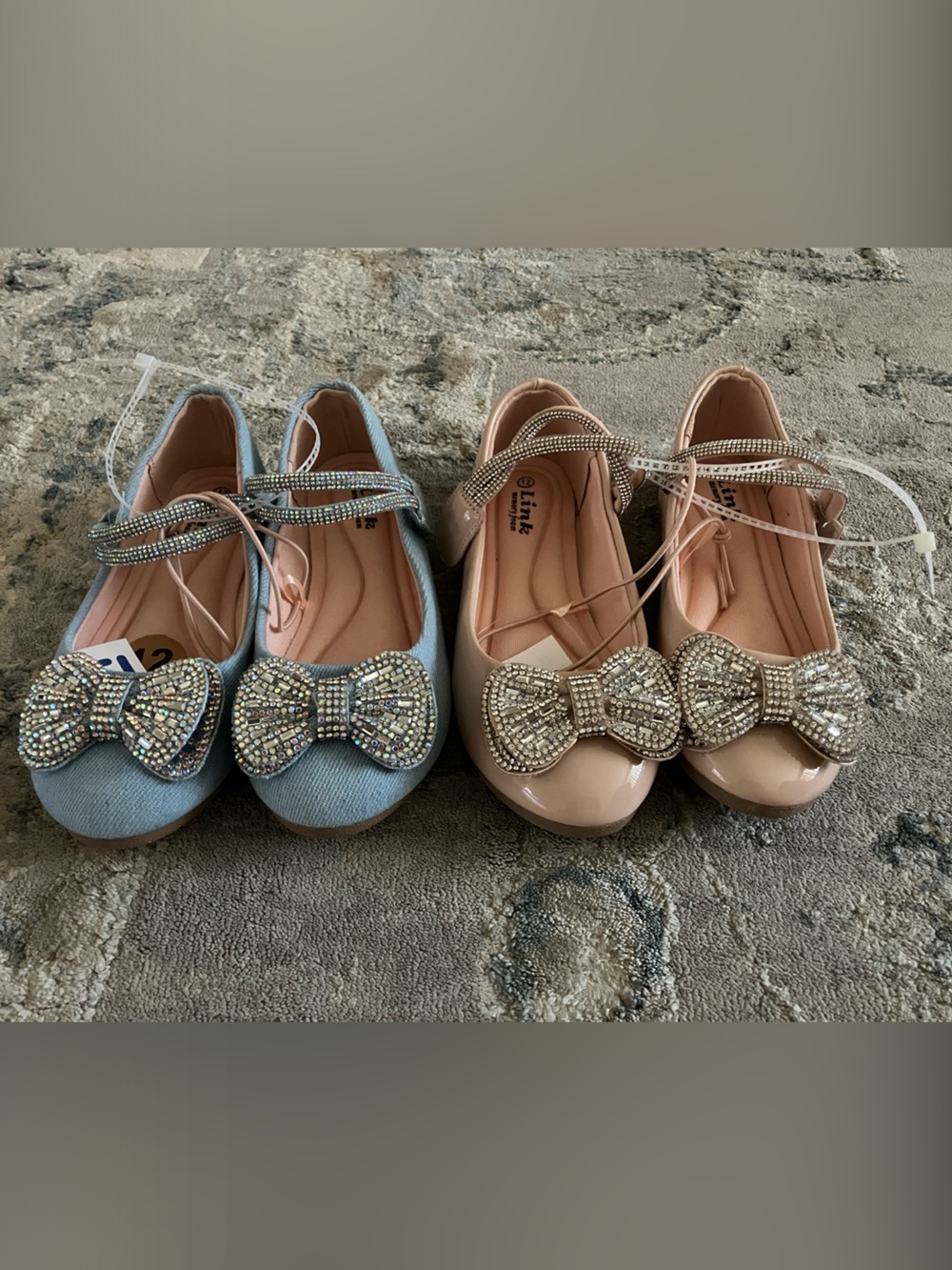 Link Girls' Rhinestone Bow Mary Janes - Light Blue and Nude Pink. $25 each